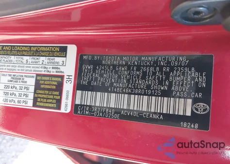 2008 Toyota Camry Le из США, поврежденный, VIN 4T4BE46K38R019125